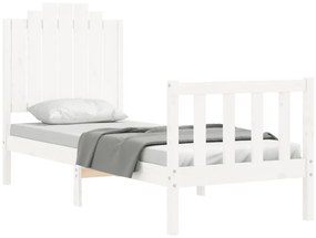 Estrutura cama de solteiro c/ cabeceira madeira maciça branco