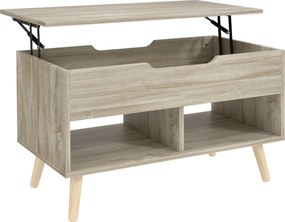 HOMCOM Mesa de centro elevável, mesa de sala com compartimento oculto e prateleiras abertas, 75 x 40 x 58 cm, madeira natural | Aosom Portugal