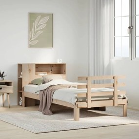 vidaXL Cama com estante sem colchão 75x190 cm pinho maciço