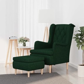vidaXL Poltrona com banco tecido verde-escuro