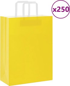 vidaXL Sacos de papel 250 pcs com pegas Amarelo 26x12x35 cm