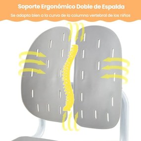 Cadeira de escritório para crianças com altura ajustável em 5 posições, encosto duplo, assento respirável e estrutura metálica cinzenta