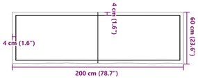Bancada p/ WC 200x60x(2-4)cm madeira tratada maciça castanho