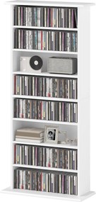 Organizador para CDs e DVDs com 8 compartimentos e 6 prateleiras ajustáveis 58 x 24 x 126,3 cm, capacidade máxima de 360 CDs/185 DVDs e Blu-rays, bran