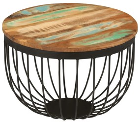 Mesa de centro Ø50x35 cm madeira recuperada maciça e aço