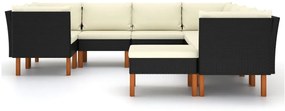 9 pcs conjunto lounge de jardim c/ almofadões vime PE preto
