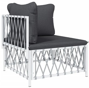 3 pcs conjunto lounge de jardim com almofadões aço branco
