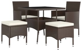5 pcs conjunto de jantar p/ jardim vime PE castanho