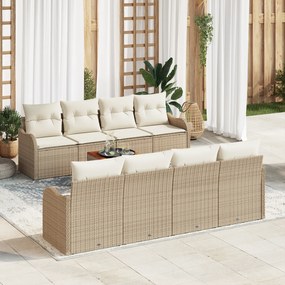 vidaXL Conjunto de Sofá de Jardim de 9 Peças com Almofadas Bege de Rattan Sintético Acácia