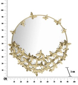 ESPELHO DE PAREDE REDONDO BORBOLETAS Ø 91X3X94 CM DOURADO