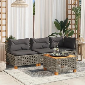 vidaXL Sofá de jardim de 3 lugares com almofadões vime PE cinzento