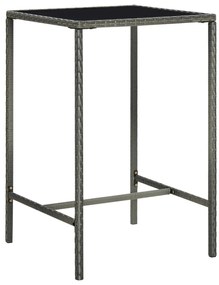 313459 vidaXL Mesa de bar para jardim 70x70x110 cm vidro e vime PE cinzento