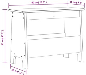 Banco de corredor 60x28x45 cm pinho maciço castanho cera