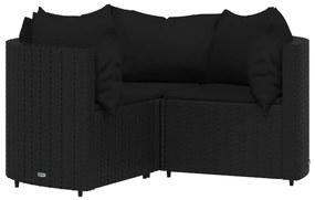 4 pcs conjunto lounge de jardim c/ almofadões vime PE preto