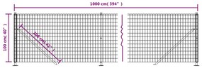 Cerca de malha de arame com flange 1x10 m antracite