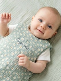 Saco de bebé de verão personalizável MARGUERITE em gaze de algodão azul estampado