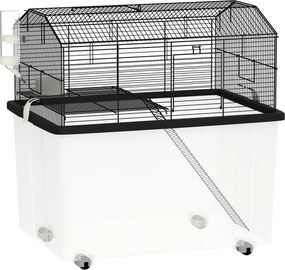 PawHut Gaiola para Hamsters Casa para Pequenos Roedores com Comedouro Bebedouro Rampa e Roda 57x43x57 cm Preto | Aosom Portugal