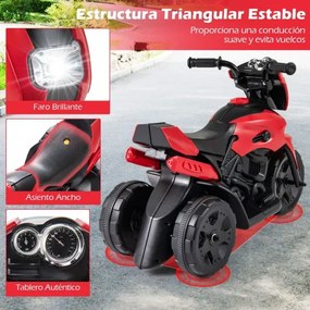 Mota elétrica 6V para crianças com sons, luzes LED, rodas antiderrapantes, botão de arranque para 1-3 anos, Vermelha