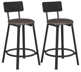 Conjunto 2 Bancos de bar Cobertura em PU construção simples design industrial 39 x 39 x 82 cm Preto e Castanho