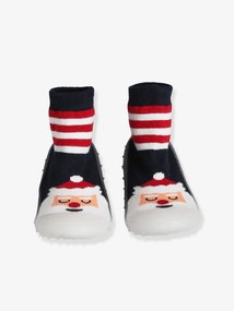 Pantufa-meia antiderrapante, especial Natal, para criança riscas vermelho