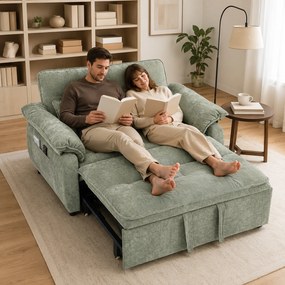 Sofá-cama de 2 Lugares, 137 x 91 x 96 cm, Encosto Regulável em 5 Posições, Verde