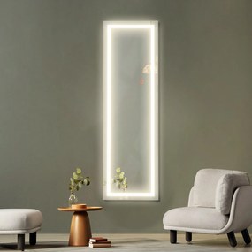 Espelho de corpo inteiro para portas com luzes LED coloridas e reguláveis Montagem na parede ou na porta 37 x 2 x 120 cm Branco