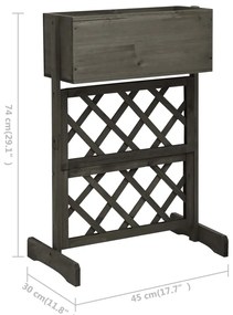 Vaso com treliça para jardim 45x30x74 cm abeto maciço cinzento