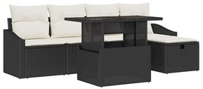 Conjunto de Sofá de Jardim 6 Peças da com Almofadas Pretas em Rattan e