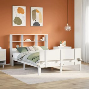 Cama com estante sem colchão 140x190 cm pinho maciço branco