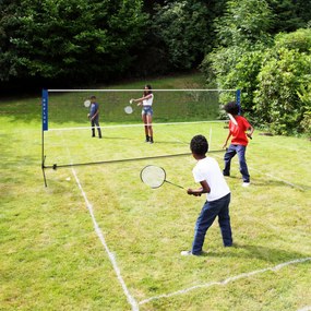 Conjunto com Rede Portátil Badminton 5,1 m Rede de Ténis Dobrável em PE com 2 alturas Rede de Voleibol Pickleball