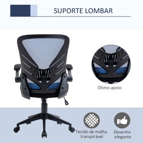 Cadeira de Escritório Ergonômica Giratória com Altura Ajustável Apoio para os Braços e Suporte Lombar Transpirável 62x59x99-107cm Azul e Preto