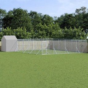vidaXL Canil de exterior com teto 10x10x2,5 m aço galvanizado prateado