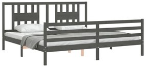 Estrutura de cama com cabeceira 200x200 cm madeira maciça cinza