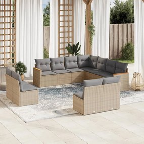vidaXL 11 pcs conj. sofás jardim c/ almofadões vime PE bege misturado