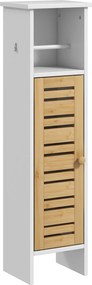 Coluna Casa de Banho Pequena Moderna Móvel Auxiliar Casa de Banho com Suporte para Papel Higiénico 21x17x78 cm Branco e Madeira