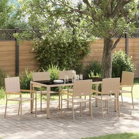 Conjunto de Jantar para Jardim vidaXL de 7 Peças Bege Rattan Sintético