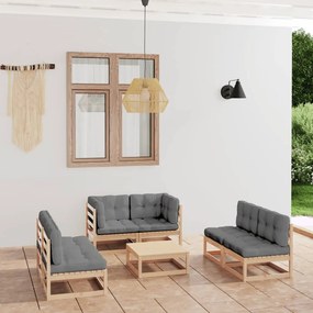 vidaXL 7 pcs conjunto lounge de jardim c/ almofadões pinho maciço