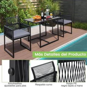 Conjunto de mobiliário de jardim em rattan PE com encosto rebatível e almofadas confortáveis Preto