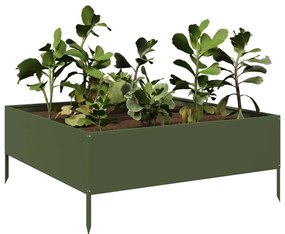 Canteiro elevado jardim aço 100x100x25 cm verde azeitona
