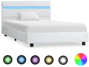vidaXL Estrutura de cama com LED 100x200 cm couro artificial branco