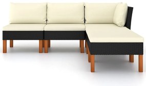 5 pcs conjunto lounge de jardim c/ almofadões vime PE preto