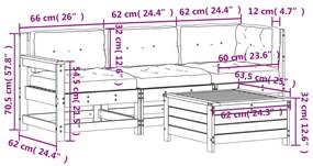 4 pcs conj. lounge de jardim c/ almofadões pinho maciço branco