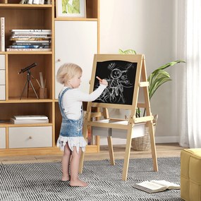 Cavalete para Crianças 3 em 1 com Quadro preto e Quadro Branco para Desenhos com Rolo de Papel 58x50,5x109 cm Madeira