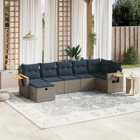 vidaXL 7 pcs conjunto sofás p/ jardim c/ almofadões vime PE cinzento
