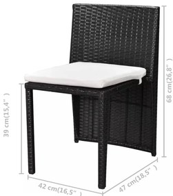 3 pcs conjunto bistrô com almofadas vime PE preto