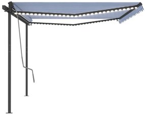 Toldo automático c/ LED e sensor de vento 5x3 m azul e branco