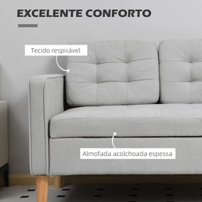 Sofá de 2 Lugares com Espaço de Armazenamento Pés de Madeira Encosto Capitonê 117x62x78 cm Cinzento Claro