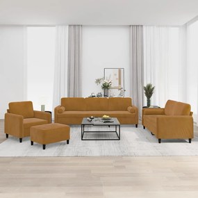 vidaXL 4 pcs conjunto sofás c/ almofadas/almofadões veludo castanho