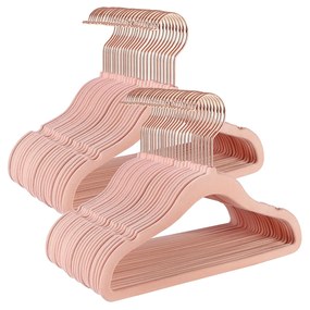 Cabides para bebês SONGMICS, pacote com 50 cabides de veludo para crianças com ganchos em ouro rosa, cabides antiderrapantes para roupas infantis no armário, casacos de bebê ou infantil, rosa claro CRF027P01