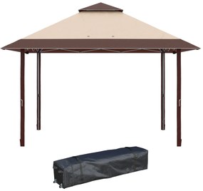 Outsunny Tenda Dobrável 3,85x3,85 m Tenda de Jardim com Telhado Duplo Altura Ajustável para Festas Casamentos Cáqui e Café